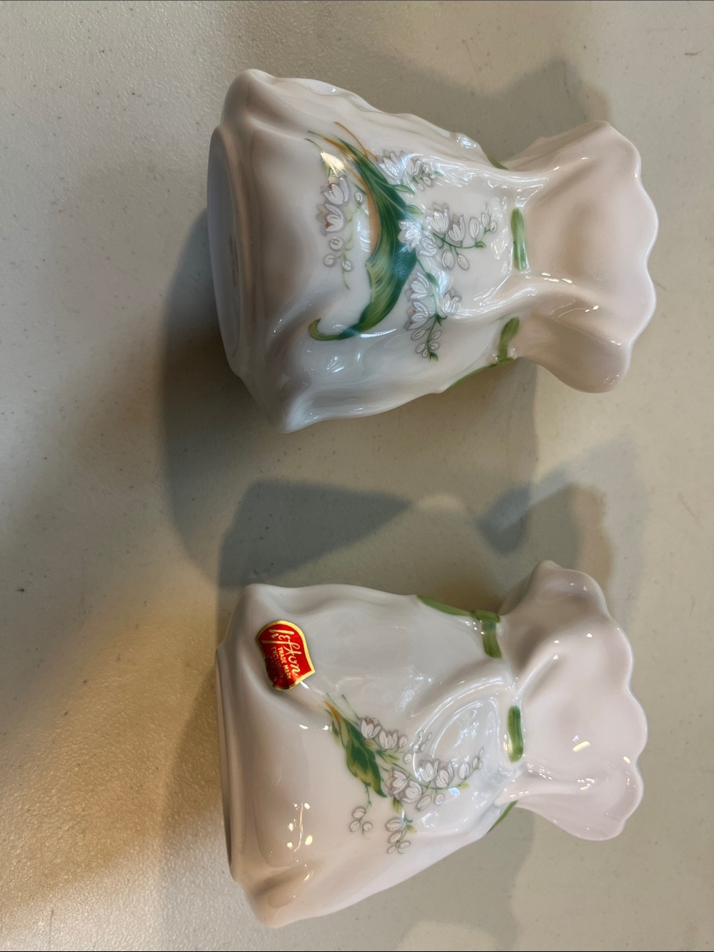 Lefton White Porcelain Lily of the Valley Bud Vases - Pair